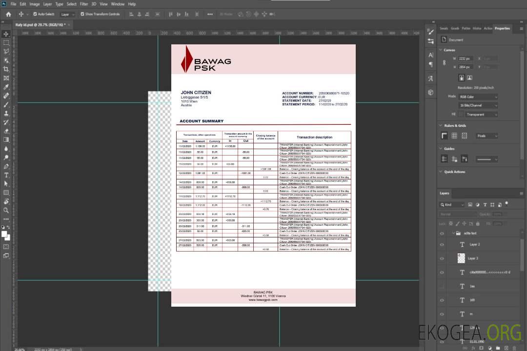 Autriche BAWAG PSK template Autriche BAWAG PSK template